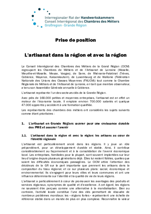 L’artisanat dans la region et avec la région
