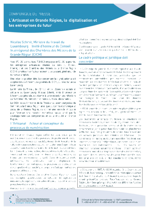 L’Artisanat en Grande Region, la digitalisation et les entreprises du futur