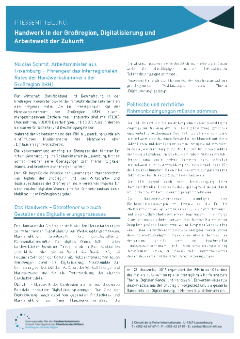 Handwerk in der Großregion, Digitalisierung und Arbeitswelt der Zukunft