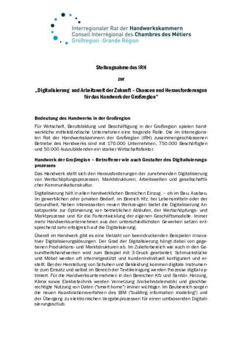 Digitalisierung und Arbeitswelt der Zukunft – Chancen und Herausforderungen für das Handwerk der Großregion