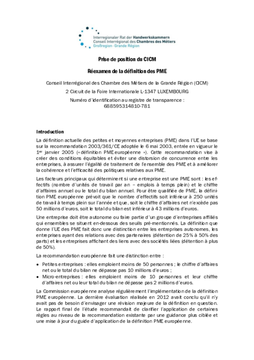 Revision de la definition de PME
