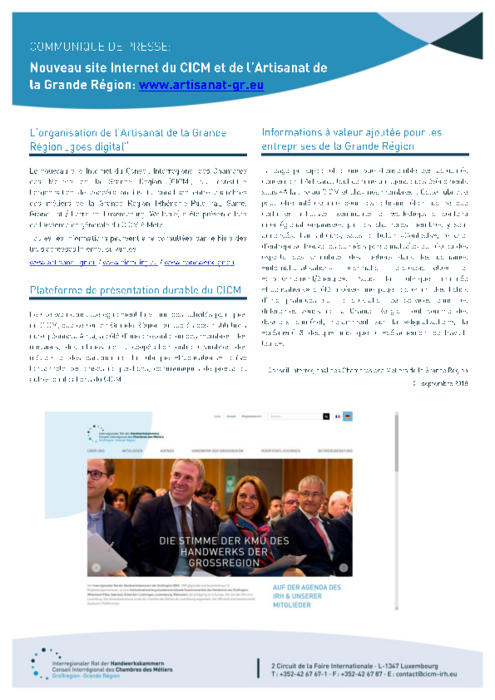 Nouveau site Internet du CICM et de l’Artisanat de la Grande Region : www.artisanat-gr.eu