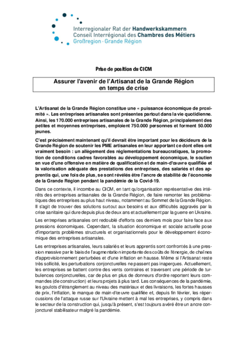 Assurer l’avenir de l’Artisanat de la Grande Region en temps de crise